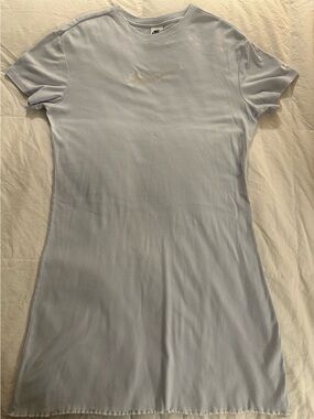 Nike Pale Blue Crewneck T-Shirt Dress with Metallic Swoosh